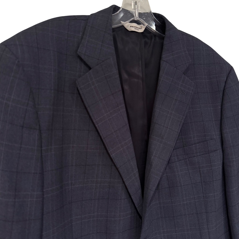 Pronto Uomo Plaid Wool Blazer Sport Coat Men's 44 Regular Navy Business Workwear